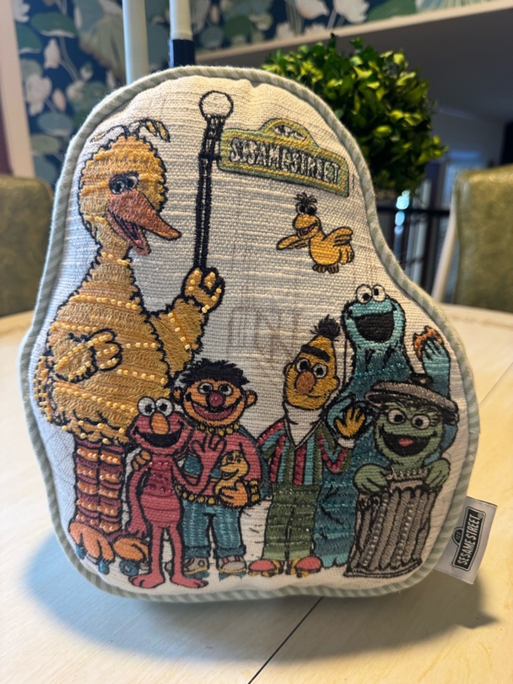 Sesame Street Embroidered Pouch in Cream and Green